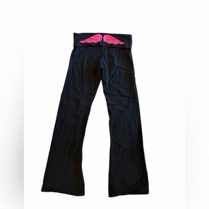 Vintage Y2K Victoria's Secret Black Flare Leggings with Pink Angel Wing Accent